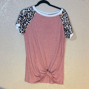 Pink Leopard Sleeve Knot Tee